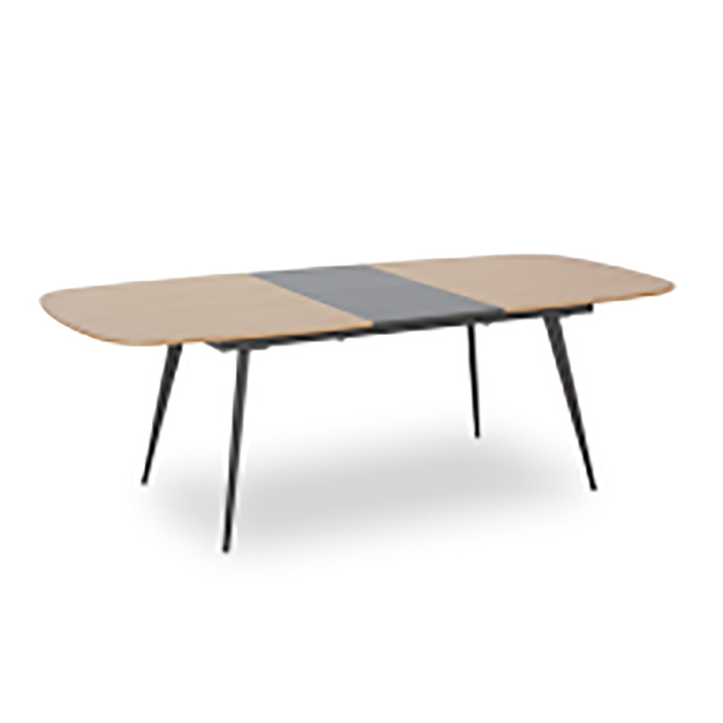 EXTENSION DINING TABLE ASH VENEER TOP PANEL AND SMALL LEAF IN MATT DARK GREY